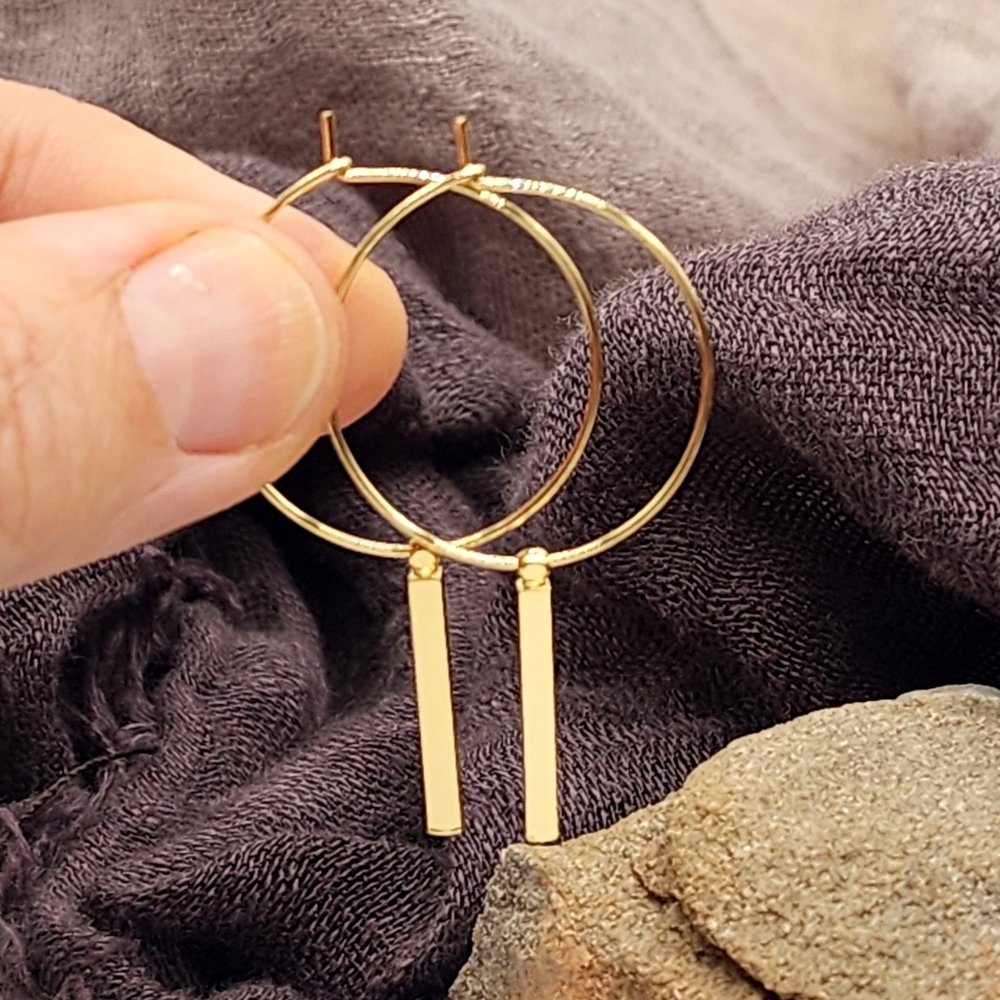 Lightwegt Hoop 14K Gold plated Thin Dainty Hoops Ear Ring Gold Bar Earrings